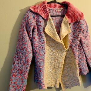 ANTHROPOLOGIE Sweater SLEEPING ON SNOW Cardigan Red Yellow Blue Size Small